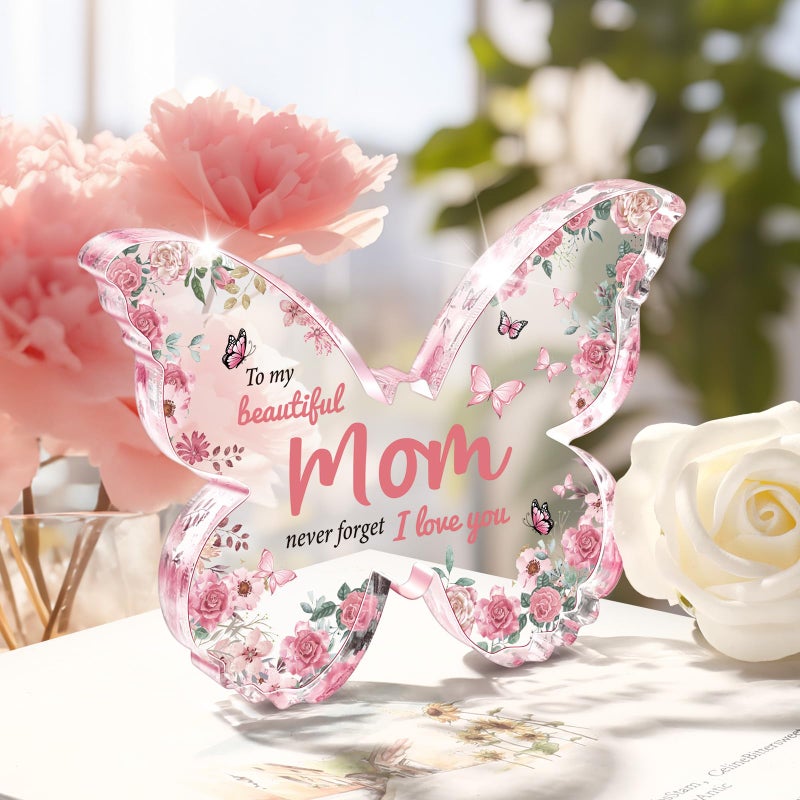 Eletorot Birthday Gifts for Mom: Butterfly-Shaped Acrylic Keepsake Mom Gifts from Daughter Son  Unique Mom Birthday Gifts  5x3.8 inch Mothers Day Thanksgiving Christmas Gifts for Mom - Image 3